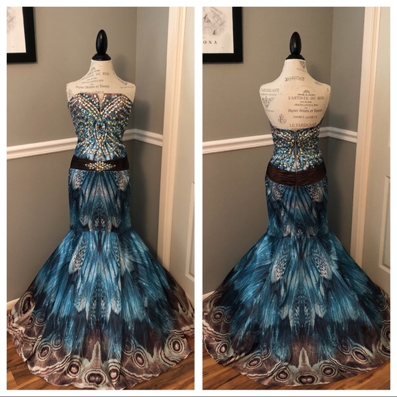 Jovani Dresses & Skirts - JOVANI COUTURE BLUE PEACOCK BALL GOWN